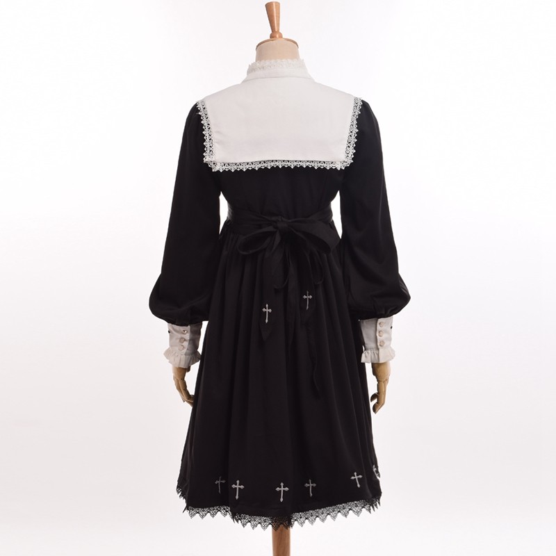 Holy-Girls-Black-Lolita-Dress-Long-Sleeve-Cross-Embroidery-Detachable-Lace-Collar-Costume-32725765659