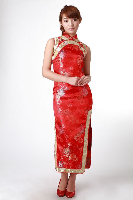 Hot-Sale-Black-Chinese-Women39s-Satin-Polyester-Long-Cheongsam-Qipao-Dress-Flower-Size-S-M-L-XL-XXL--1897767227