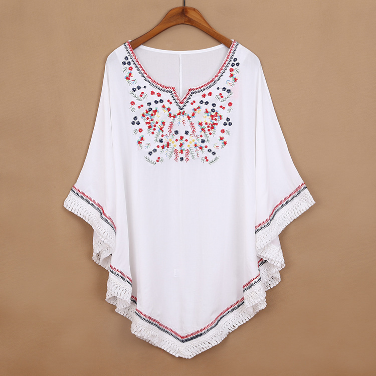 Hot-Summer-Women-Retro-Ethnic-Style-Flower-Embroidery-V-Neck-34-Sleeve-Loose-Pleated-Mini-Dress-32445839696