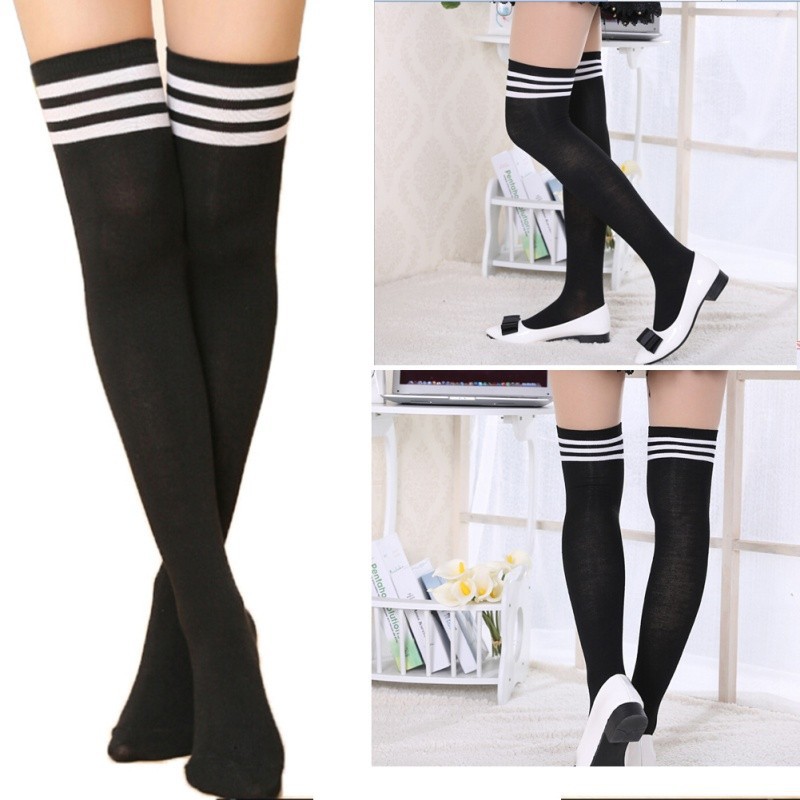 Hot-Thigh-High-Sexy-Cotton-Socks-Women39s-Striped-Over-Knee-Girl-Lady-Sock-32434540032