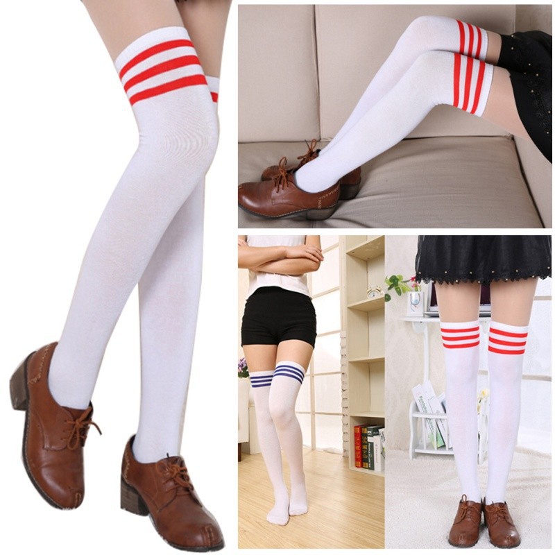 Hot-Thigh-High-Sexy-Cotton-Socks-Women39s-Striped-Over-Knee-Girl-Lady-Sock-32434540032