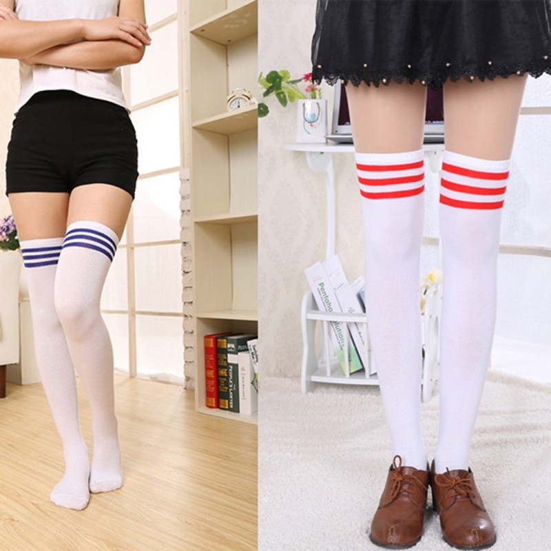 Hot-Thigh-High-Sexy-Cotton-Socks-Women39s-Striped-Over-Knee-Girl-Lady-Sock-32434540032