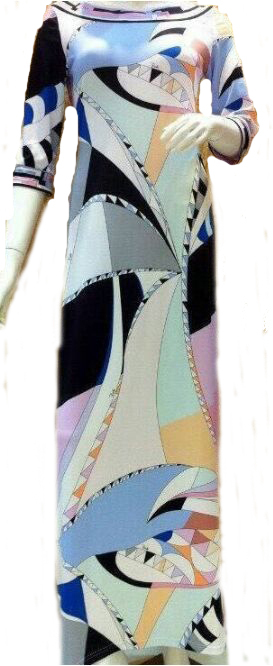 Italian-Luxury-Brands-Women39s-Three-Quarter-Sleeves-Geometric-Print-Maxi-Long-Jersey-Silk-Dress-Des-32323698165