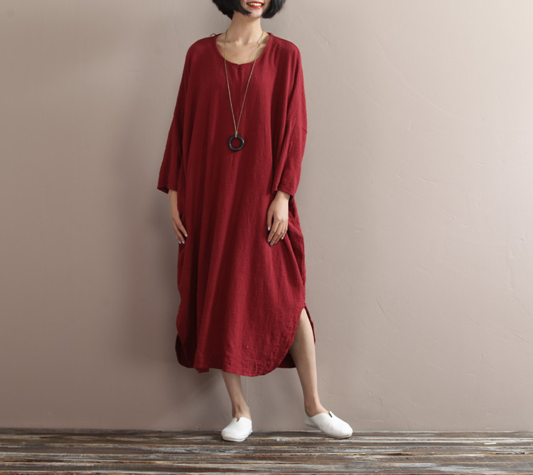 Johnature-2017-New-Women-Cotton-Linen-Dress-Spring-Loose-Batwing-Sleeve-Plus-Size--Irregular-Design--32662199135