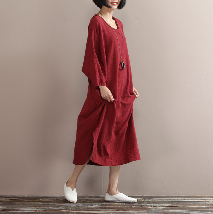 Johnature-2017-New-Women-Cotton-Linen-Dress-Spring-Loose-Batwing-Sleeve-Plus-Size--Irregular-Design--32662199135