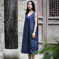 Johnature-Women-Blue-Dress-Cotton-Linen-Button-2018-Autumn-Casual-Vintage-Loose-Belt-V-Neck-Robes-Br-32795827455