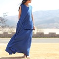 Johnature-Women-Blue-Dress-Cotton-Linen-Button-2018-Autumn-Casual-Vintage-Loose-Belt-V-Neck-Robes-Br-32795827455