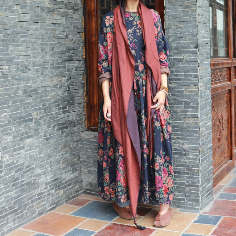 Johnature-Women-Floral-Maxi-Dress-Vintage-Long-Sleeve-Double-Cotton-Warm-Loose-2018-Fall-Winter-New--32751659016