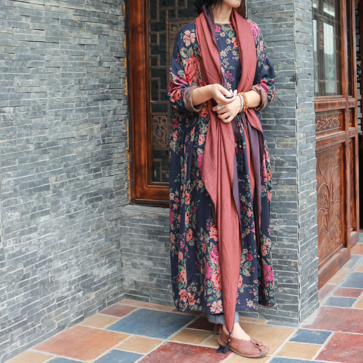 Johnature-Women-Floral-Maxi-Dress-Vintage-Long-Sleeve-Double-Cotton-Warm-Loose-2018-Fall-Winter-New--32751659016