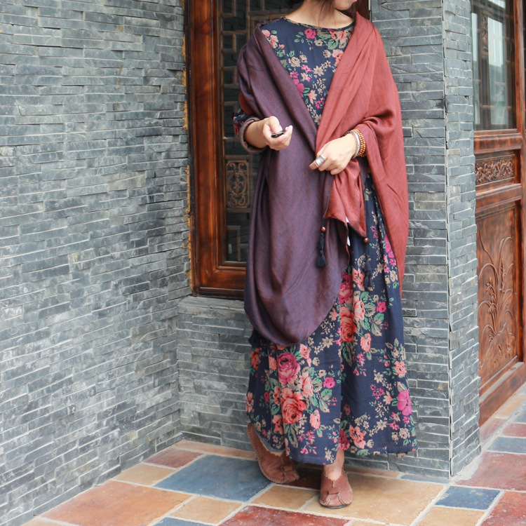 Johnature-Women-Floral-Maxi-Dress-Vintage-Long-Sleeve-Double-Cotton-Warm-Loose-2018-Fall-Winter-New--32751659016