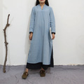 Johnature-Women-Maxi-Dress-Vintage-Robes-2018-Autumn-New-Loose-Cotton-Linen-Stand-Button-2-Colour-Ch-32713859919