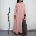 Johnature-Women-Maxi-Dress-Vintage-Robes-2018-Autumn-New-Loose-Cotton-Linen-Stand-Button-2-Colour-Ch-32713859919