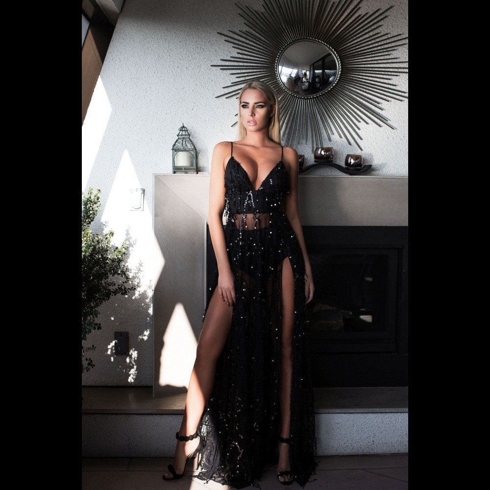 Julissa-Mo-2018-Vestidos-Sexy-Deep-V-Neck--High-Split-Sequin-Tassel-Long-Maxi-Dress-Sleeveless--Wome-32710921228