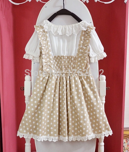 Kawaii-Girls-Lolita-Short-Sleeves-One-piece-Mini-Dress-Dots-Pockets-Cross-Tie-Cute-Lace-Trim-32329117559