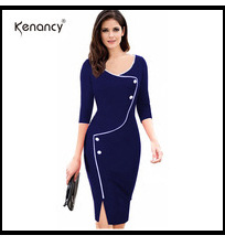 Kenancy-2XL-2-Colors-Elegant-Applique-Red-Flower-Embroidery-V-neck-Office-Dress-Women-34-Sleeve-Shea-32777274843