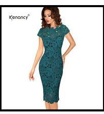 Kenancy-2XL-Retro-Floral-Black-Lace-Patchwork-Pencil-Dress-Women-Party-amp-Office-See-Thru-Short-Sle-32700762114