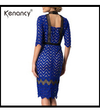 Kenancy-2XL-Retro-Floral-Black-Lace-Patchwork-Pencil-Dress-Women-Party-amp-Office-See-Thru-Short-Sle-32700762114