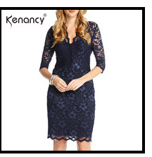 Kenancy-2XL-Retro-Floral-Black-Lace-Patchwork-Pencil-Dress-Women-Party-amp-Office-See-Thru-Short-Sle-32700762114