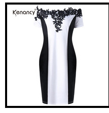 Kenancy-2XL-Retro-Floral-Black-Lace-Patchwork-Pencil-Dress-Women-Party-amp-Office-See-Thru-Short-Sle-32700762114