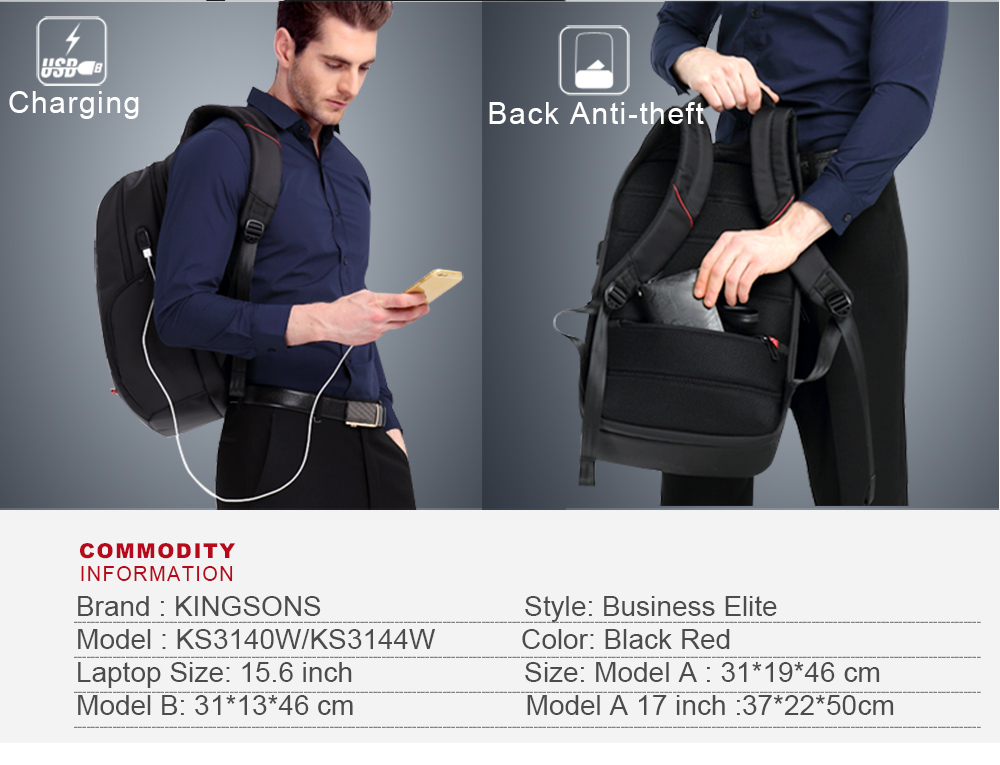 Kingsons-15quot17quot--Laptop-Backpack-External-USB-Charge-Computer-Backpacks-Anti-theft-Waterproof--32661076590