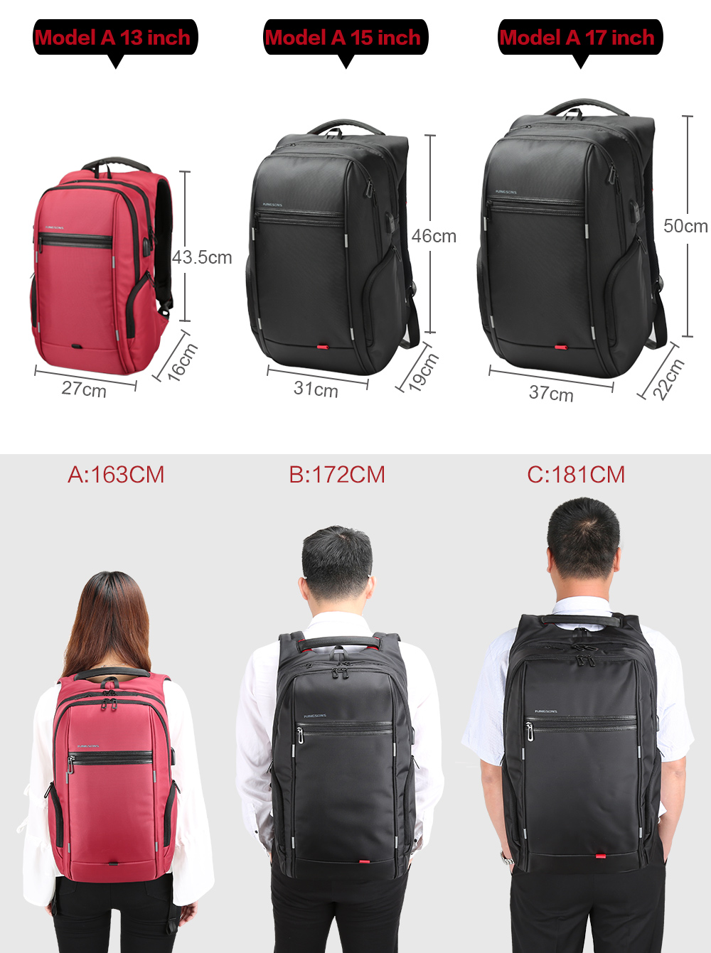 Kingsons-15quot17quot--Laptop-Backpack-External-USB-Charge-Computer-Backpacks-Anti-theft-Waterproof--32661076590