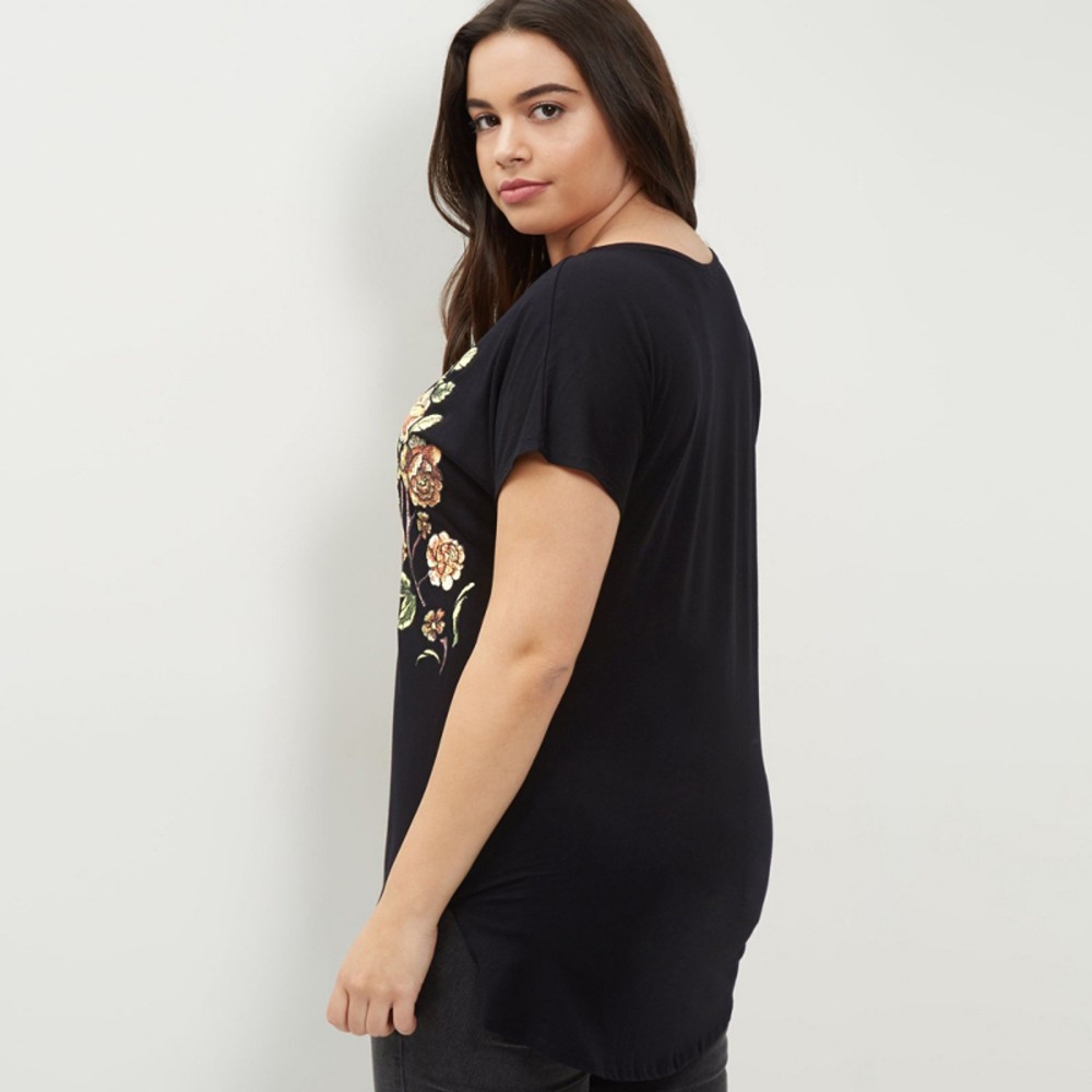 Kissmilk-Plus-Size-New-Fashion-Women-Clothing-Casual-Short-Sleeve-O-Neck-Tops-Floral-Embroidery-Big--32758550804