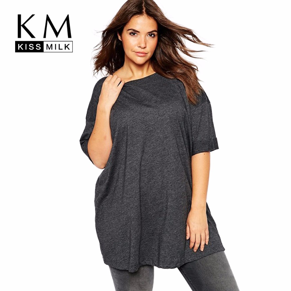 Kissmilk-Plus-Size-Women-Clothing-Casual-Solid-Loose-Top-Tees-O-Neck-Slim-Basic-T-shirt-Oversized-Sh-32788092818