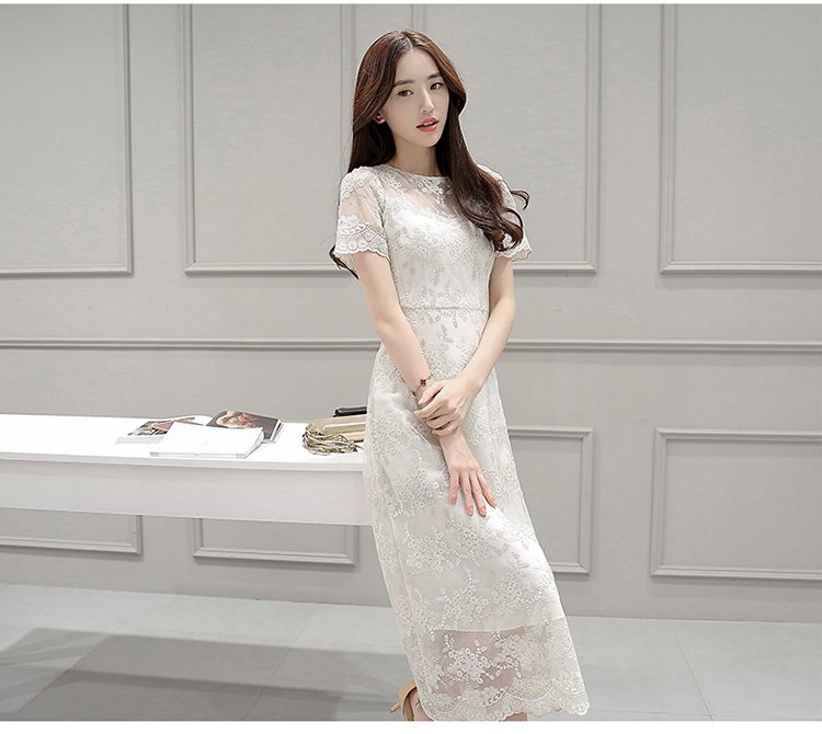 Korean-style-women-short-sleeve-mesh-embroidered-beige-dress-summer--1782LY-32711796209