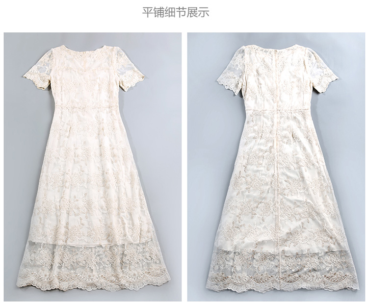 Korean-style-women-short-sleeve-mesh-embroidered-beige-dress-summer--1782LY-32711796209