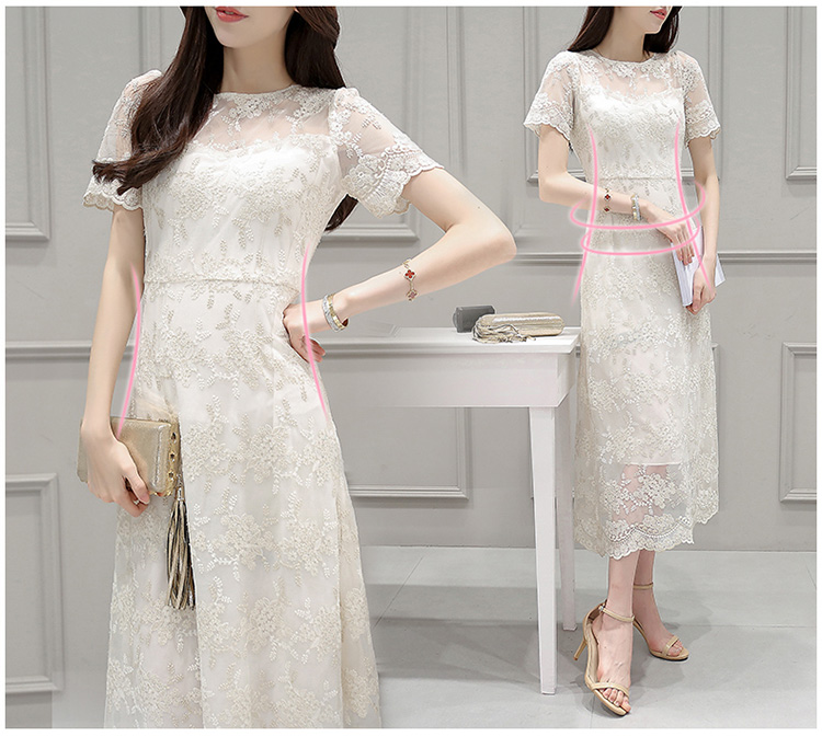 Korean-style-women-short-sleeve-mesh-embroidered-beige-dress-summer--1782LY-32711796209