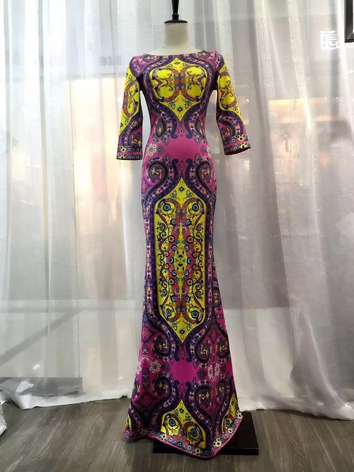 LD-LINDA-DELLA-2016-Bodycon-Sheath-Maxi-Mermaid-Dress-Women39s-34-Sleeve-Print-Elegant-Celebrity-Par-32656113471