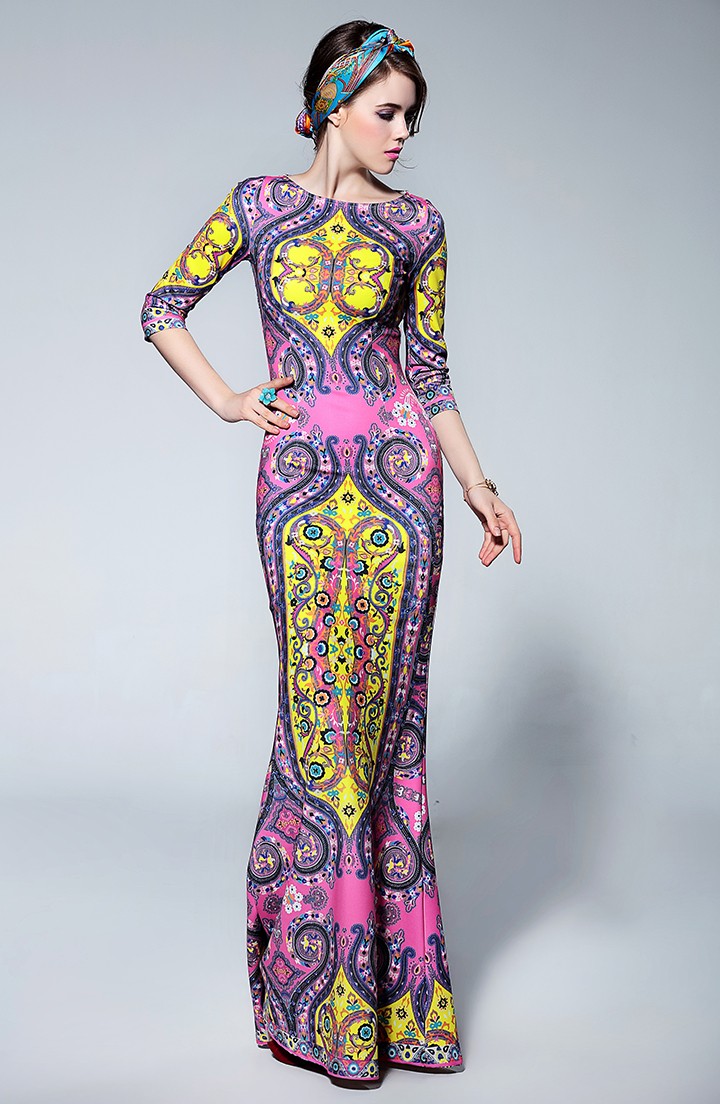 LD-LINDA-DELLA-2016-Bodycon-Sheath-Maxi-Mermaid-Dress-Women39s-34-Sleeve-Print-Elegant-Celebrity-Par-32656113471