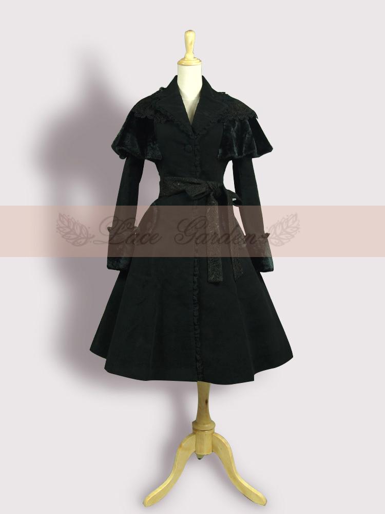 Lace-Garden-Branded-Gothic-Women39s-Wool-Coat-Black-Vintage-Long-Single-Breasted-Winter-Coat-with-Be-32767543816