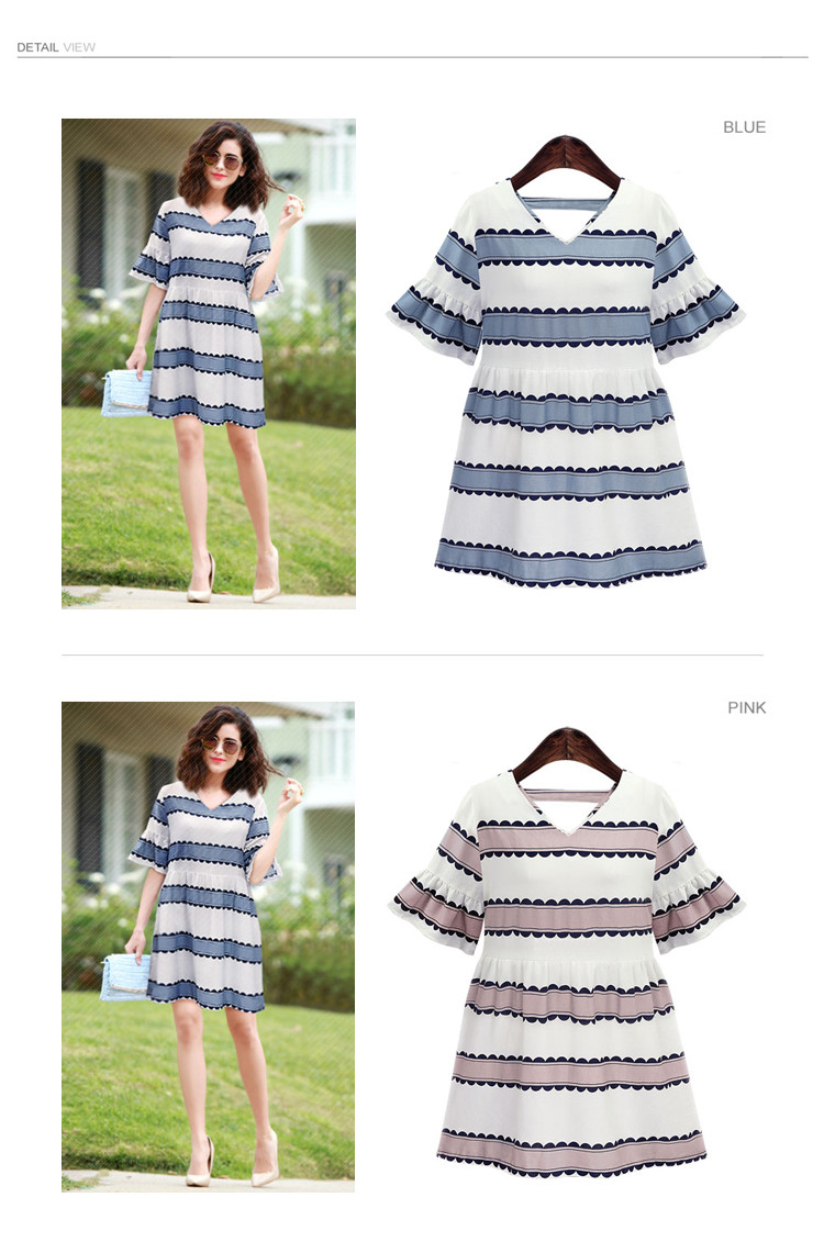 Large-size-new-2016-summer-fashion-women39s-dresses-V-Neck-short-sleeve-striped-ladies-dress-women-2-32699037121