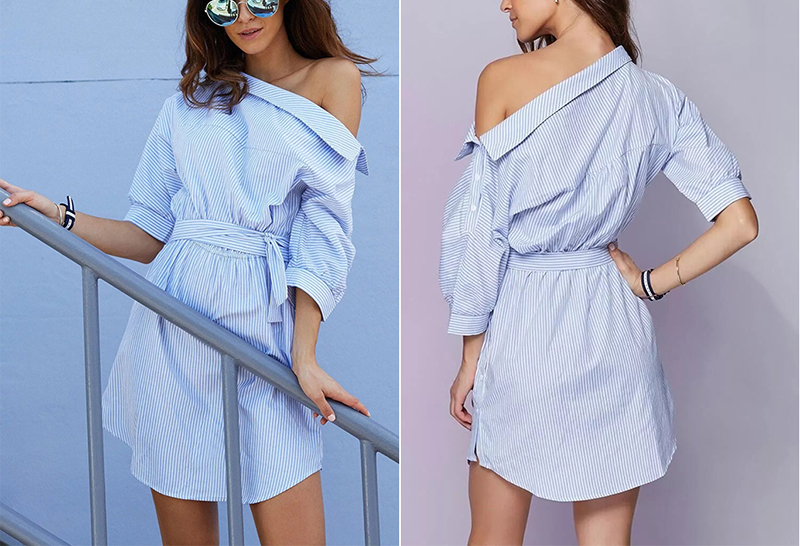 Lily-Rosie-Girl-2017-Blue-Elegant-Striped-Slash-Neck-Women-Dress-Sashes-Loose-Casual-Mini-Summer-Sex-32696020235