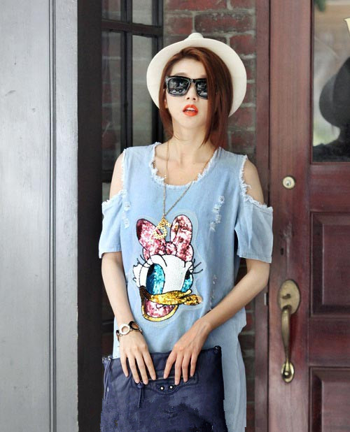 LinsDenim-Denim-Dress-Women-Sequins-Patchwork-Cartoon-Denim-Dress-Free-Size-Hole-Loose-Short-Sleeved-32346677044