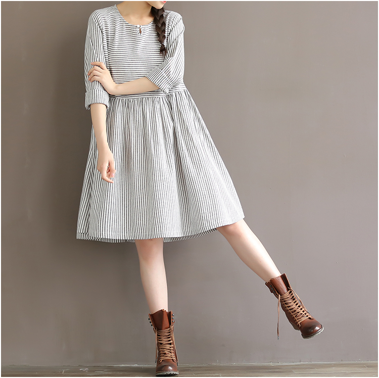 Long-Sleeve-Striped-Cotton-Linen-Dress-Spring-Autumn-Style-Women-Vintage-Loose-Round-Neck-One-Pocket-32724248379