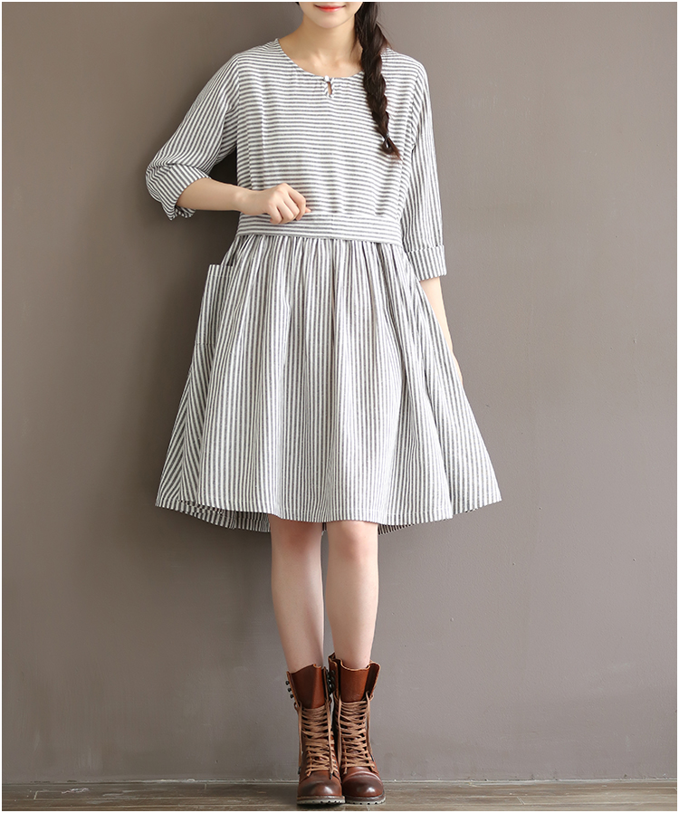 Long-Sleeve-Striped-Cotton-Linen-Dress-Spring-Autumn-Style-Women-Vintage-Loose-Round-Neck-One-Pocket-32724248379