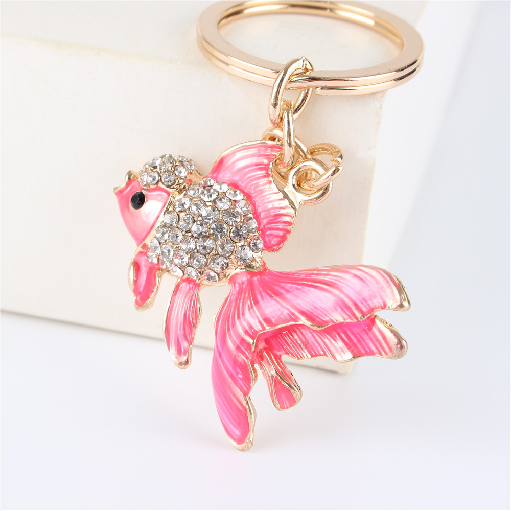 Lovely-Goldfish-Fish-Cute-Crystal-Rhinestone-Charm-Pendant--Purse-Car-Key-Ring-Keychain-Party-Favori-32374325447