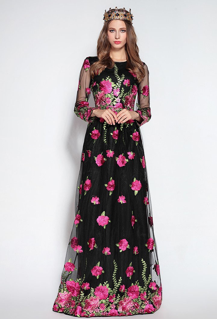 Luxury-New-Arrival-2017-Spring-Women39s-O-Neck-Long-Sleeves-Embroidery-Floral-Elegant-Maxi-Runway-Dr-32739274906