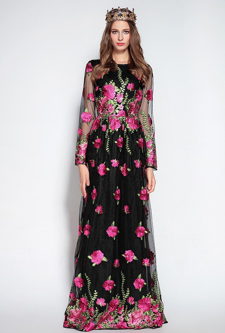 Luxury-New-Arrival-2017-Spring-Women39s-O-Neck-Long-Sleeves-Embroidery-Floral-Elegant-Maxi-Runway-Dr-32739274906