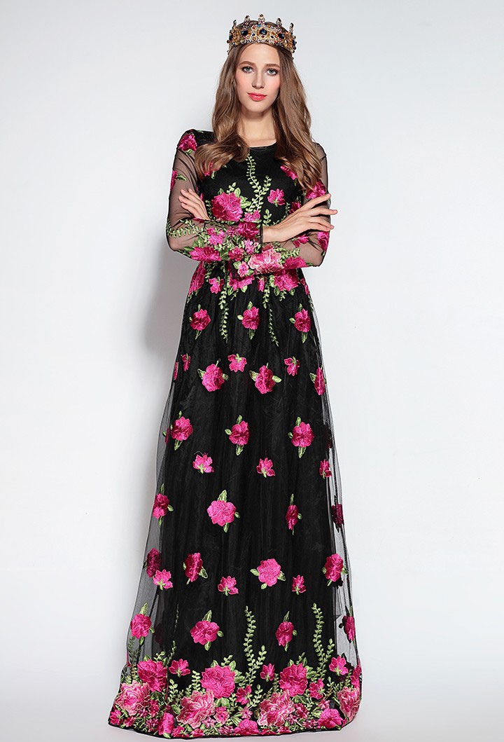 Luxury-New-Arrival-2017-Spring-Women39s-O-Neck-Long-Sleeves-Embroidery-Floral-Elegant-Maxi-Runway-Dr-32739274906