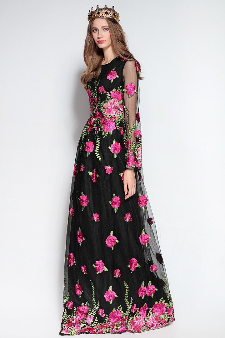 Luxury-New-Arrival-2017-Spring-Women39s-O-Neck-Long-Sleeves-Embroidery-Floral-Elegant-Maxi-Runway-Dr-32739274906