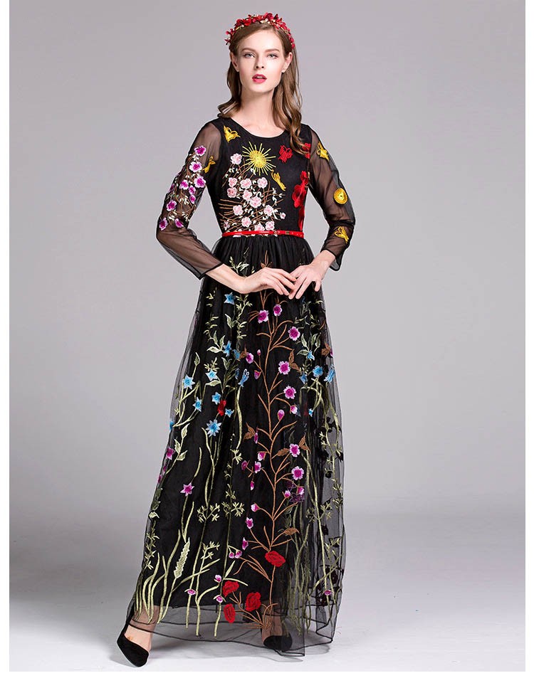 Luxury-New-Arrival-2018-Spring-Women39s-O-Neck-Long-Sleeves-Embroidery-Layered-Floral-Maxi-Runway-Dr-32716850541