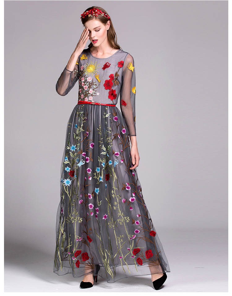 Luxury-New-Arrival-2018-Spring-Women39s-O-Neck-Long-Sleeves-Embroidery-Layered-Floral-Maxi-Runway-Dr-32716850541