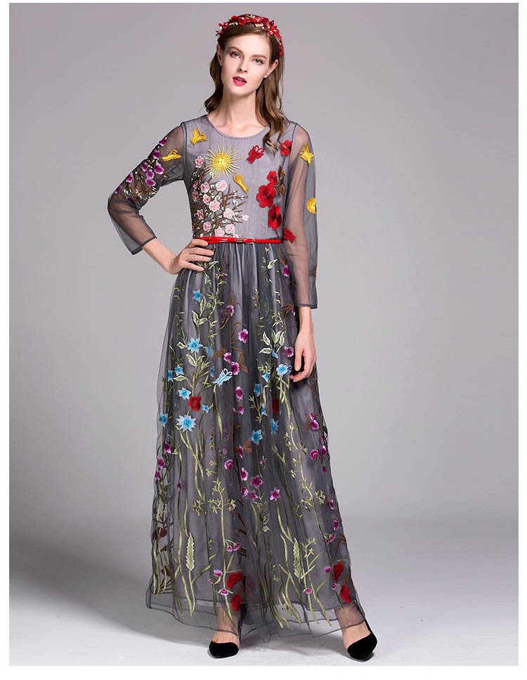 Luxury-New-Arrival-2018-Spring-Women39s-O-Neck-Long-Sleeves-Embroidery-Layered-Floral-Maxi-Runway-Dr-32716850541