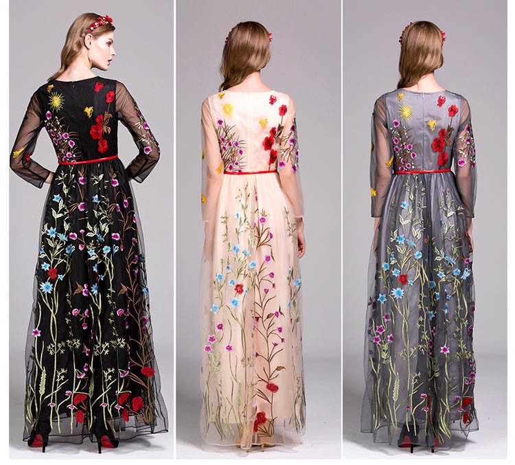 Luxury-New-Arrival-2018-Spring-Women39s-O-Neck-Long-Sleeves-Embroidery-Layered-Floral-Maxi-Runway-Dr-32716850541