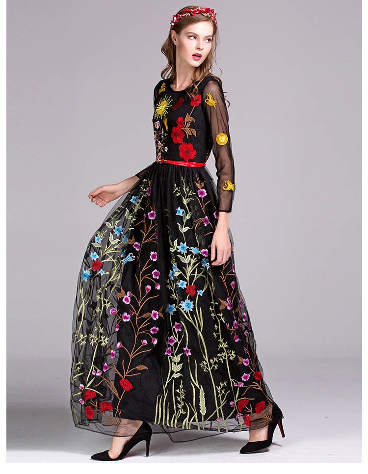 Luxury-New-Arrival-2018-Spring-Women39s-O-Neck-Long-Sleeves-Embroidery-Layered-Floral-Maxi-Runway-Dr-32716850541