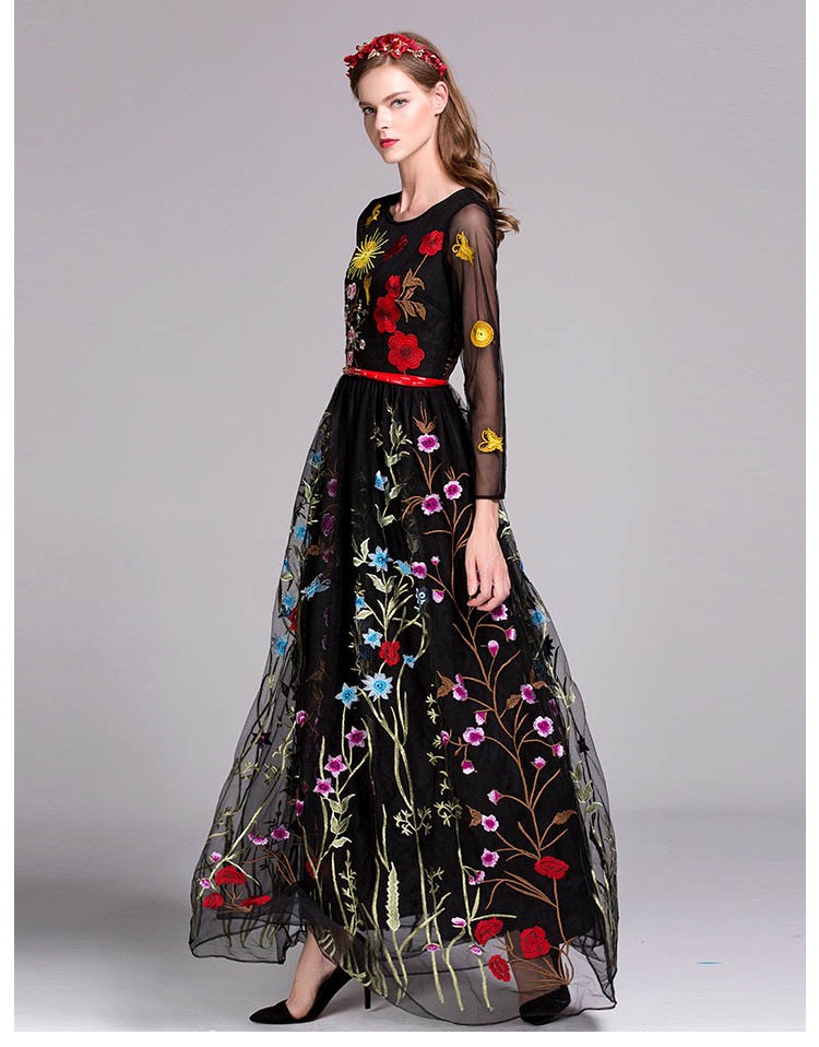 Luxury-New-Arrival-2018-Spring-Women39s-O-Neck-Long-Sleeves-Embroidery-Layered-Floral-Maxi-Runway-Dr-32716850541