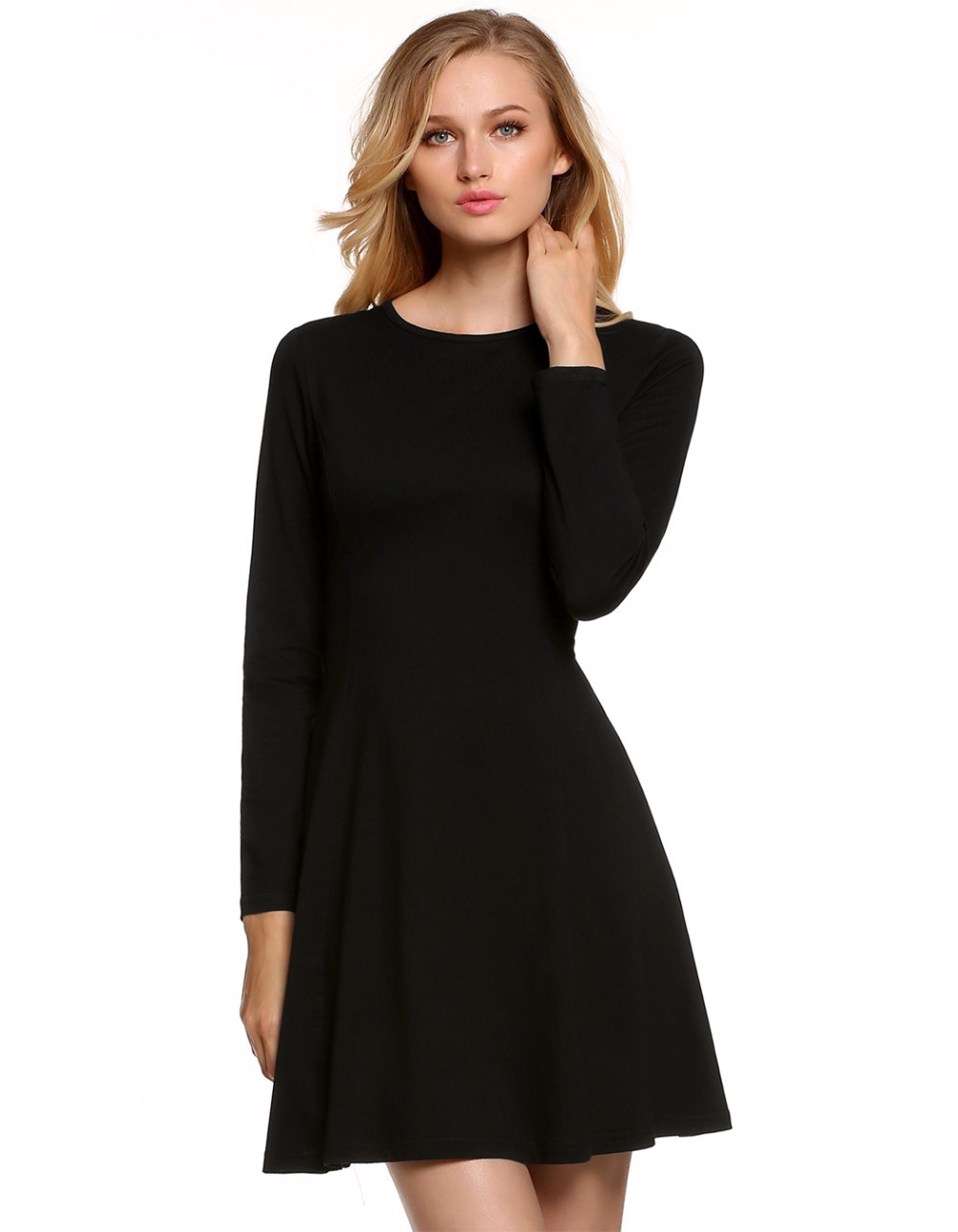 Meaneor-Brand-Ladies-Women-Vestido-Casual-Elegant-High-Waist-Mini-Pleated-Dress-Black-plus-size-M-L--32441871662